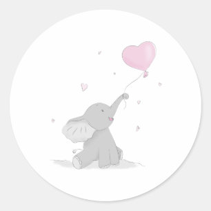 Pegatina Redonda Elefante lindo con Baby Shower en globo