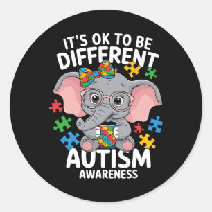 Pegatina Redonda Elefante lindo Distinto Autismo Conciencia Rompeca