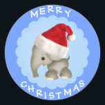 Pegatina Redonda Elefante lindo en Santa Hat Blue Christmas Sticker<br><div class="desc">Pegatinas/sellos para sobres de navidad azul bonito con un tierno elefante personalizado con un dulce sombrero de santa esponjoso. Pegatinas divertidos para niños y adultos - mujeres y chicas de todas las edades amarán este lindo personaje festivo animal. NOTA: todos los elementos están impresos. Si necesitas ayuda para personalizar tu...</div>