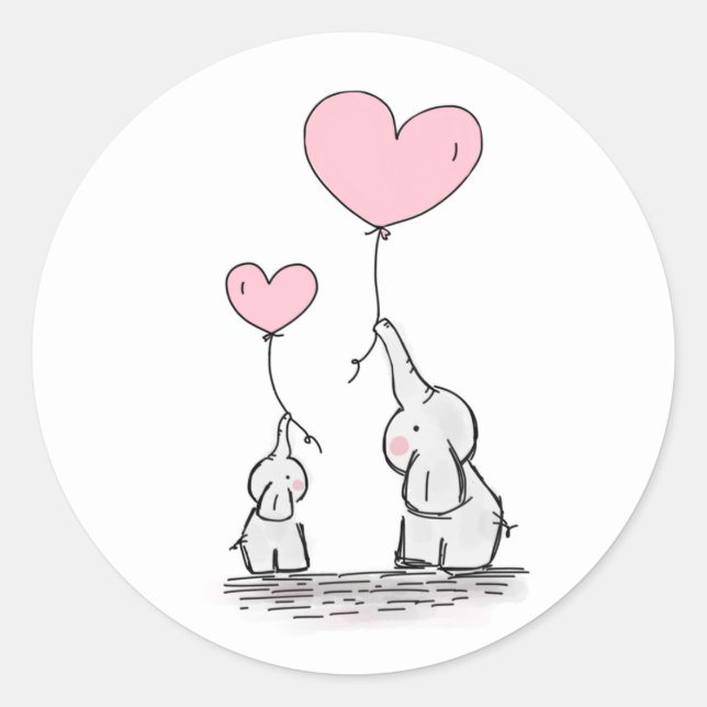Pegatina Redonda Elefante madre y bebé con globos (Anverso)