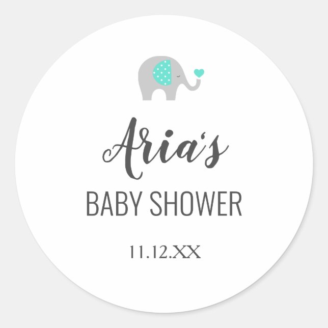 Pegatina Redonda Elefante mami bebé con sobres de ducha nubes (Anverso)