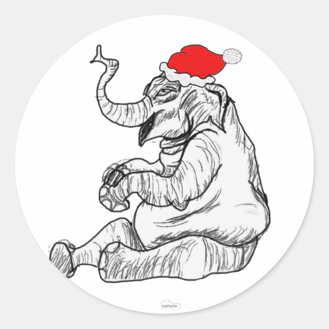 Pegatina Redonda Elefante navidad (Anverso)