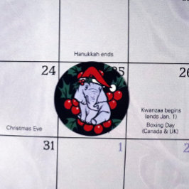 Pegatina Redonda Elefante navidad