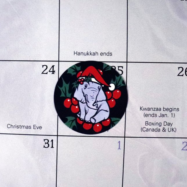 Pegatina Redonda Elefante navidad (Subido por el creador)