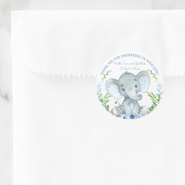 Pegatina Redonda Elefante niño Pegatinas Baby Shower Favor (Subido por el creador)