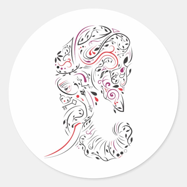 Pegatina Redonda elefante ornamental (Anverso)