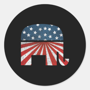 Pegatina Redonda Elefante Patriótico Bandera Americana Usa Republic