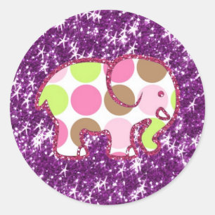 Pegatina Redonda Elefante Polka Dot Sparkly Purple Girly Regalos
