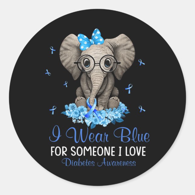 Pegatina Redonda Elefante que uso azul para alguien que advierte de (Anverso)