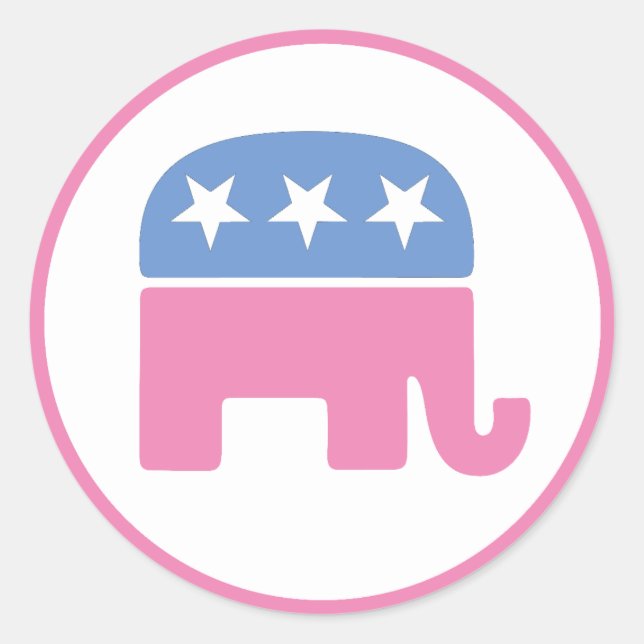 Pegatina Redonda Elefante Republicano Pastel (Anverso)