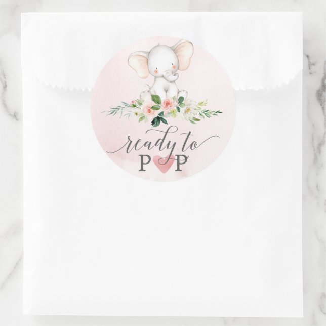 Pegatina Redonda Elefante Rosa Listo Para Sacar Pegatinas Favores D (Bolso)