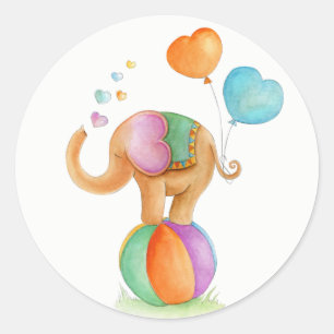 Pegatina Redonda Elefante sobre una bola de circo fantasía arte acu