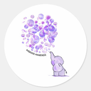 Pegatina Redonda Elefante Sopla Burbujas Moradas Sobredosis Concien