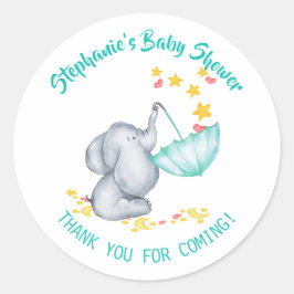 Pegatina Redonda Elefante y estrellas Baby Shower Gracias
