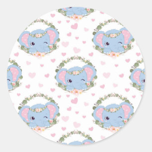 Pegatina Redonda Elefante Y Tatuaje De Flor