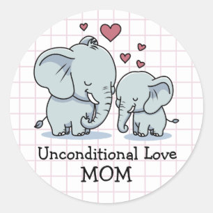 Pegatina Redonda Elefantes de Amor Incondicional de Mamá