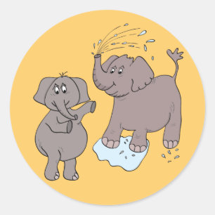 Pegatina Redonda elefantes divertidos "dibujo animado " del