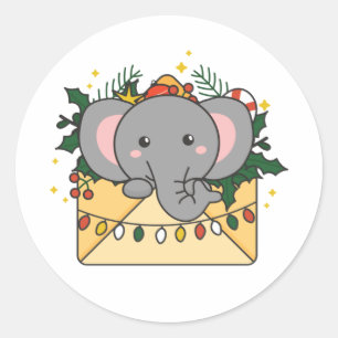 Pegatina Redonda Elefantes Navidades Carta de Animales de Invierno 