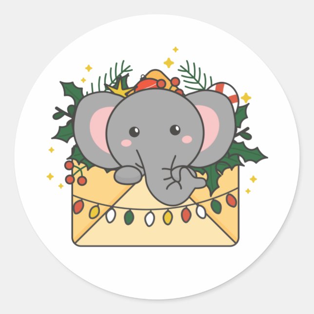 Pegatina Redonda Elefantes Navidades Carta de Animales de Invierno  (Anverso)