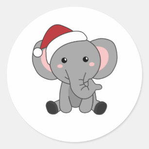 Pegatina Redonda Elefantes Navidades de Elefantes Niegan a los Anim