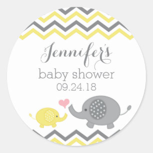 Pegatina Redonda Elefantes Pegatinas Baby Shower Chevron gris amari