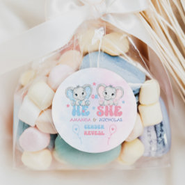 Pegatina Redonda Elefantes revelan el género azul rosado