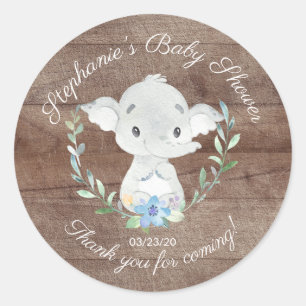 Pegatina Redonda Elefantes Rustic Sweet Favor de Baby Shower