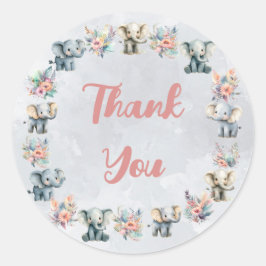 Pegatina Redonda Elefantes y flores de la jungla de Boho en Pegatin