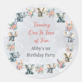 Pegatina Redonda Elefantes y flores de la jungla de Boho en Pegatin