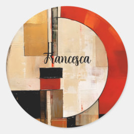 Pegatina Redonda Elegancia celestial: exploración abstracta en Beig