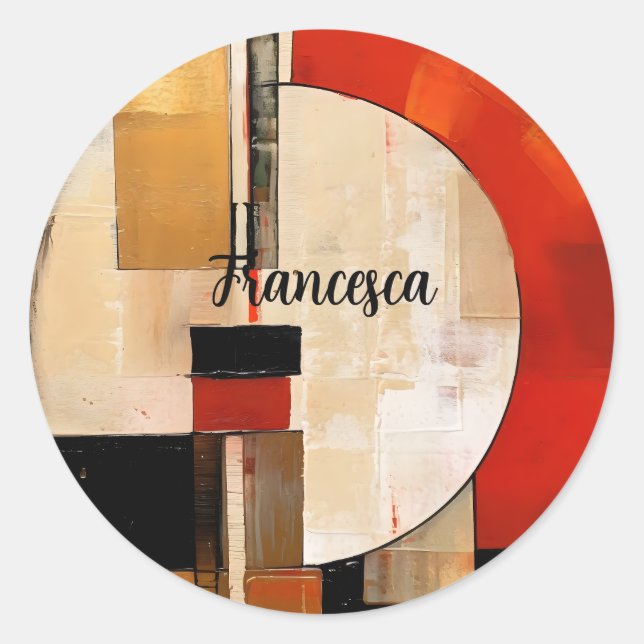 Pegatina Redonda Elegancia celestial: exploración abstracta en Beig (Anverso)