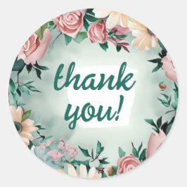 Pegatina Redonda Elegancia de flor pastel: Boda floral verde sabio