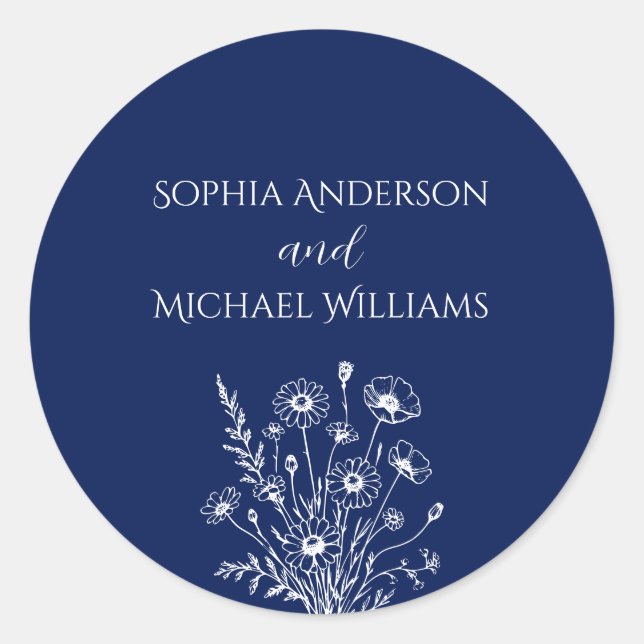 Pegatina Redonda Elegancia de flores silvestres - Pegatinas de boda (Anverso)