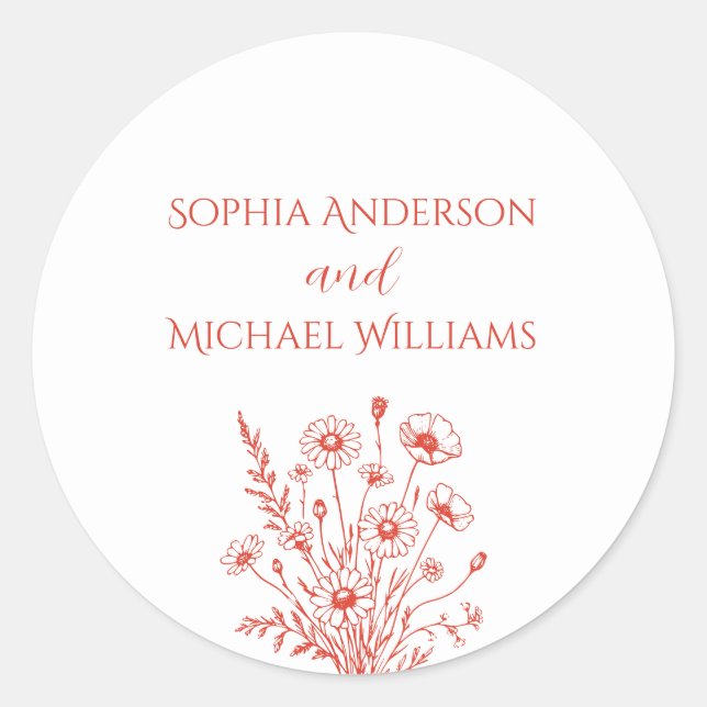 Pegatina Redonda Elegancia de flores silvestres - Pegatinas de boda (Anverso)