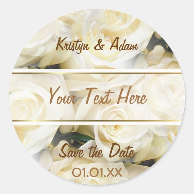 Pegatina Redonda Elegancia de rosa blanca (Anverso)