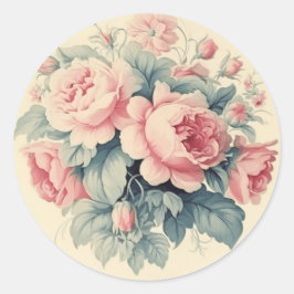 Pegatina Redonda Elegancia desgastada, Estilo shabby chic rosa
