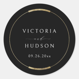 Pegatina Redonda Elegancia enmarcada Boda negro simple y moderno