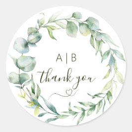Pegatina Redonda Elegancia eucalipto vegetación de flores