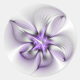 Pegatina Redonda Elegancia floral arte contemporáneo abstracto viol