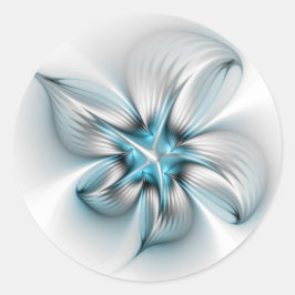 Pegatina Redonda Elegancia floral arte fractal abstracto azul moder