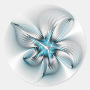 Pegatina Redonda Elegancia floral arte fractal abstracto azul moder