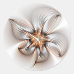 Pegatina Redonda Elegancia floral arte fractal abstracto moderno