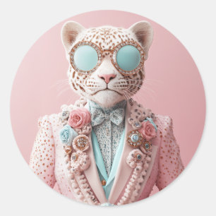 Pegatina Redonda Elegancia lujosa de leopardo rosa
