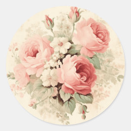 Pegatina Redonda Elegancia Madura, Shabby Chic Rosa Melocotón