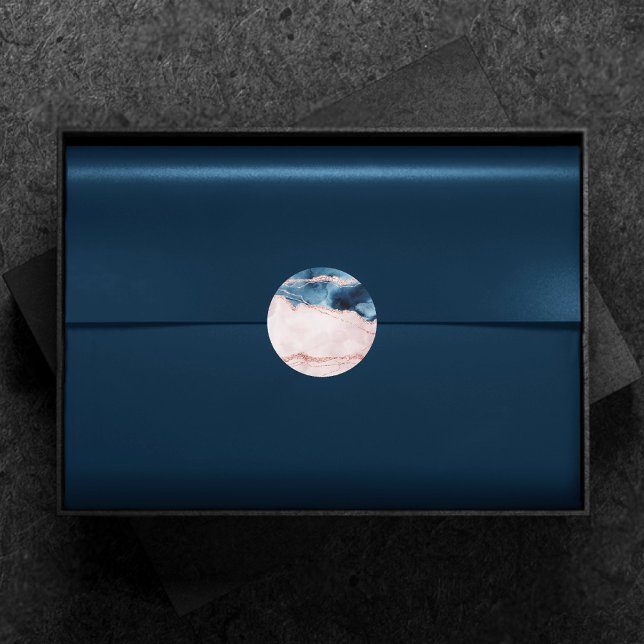 Pegatina Redonda Elegancia mística | Agante de oro azul y Rosa Verd (Subido por el creador)