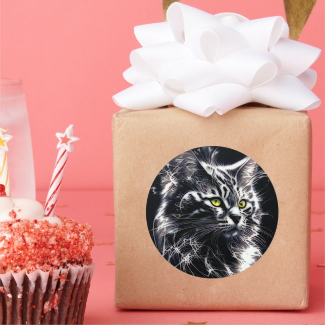 Pegatina Redonda Elegancia negra, plateada y Guay - Línea mística (Fiesta)