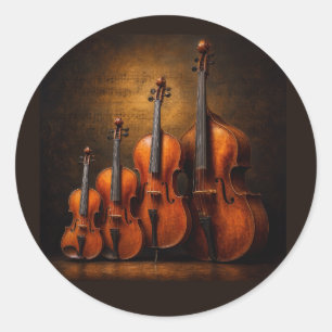 Pegatina Redonda Elegancia Orquestal: La Familia del Violín en el E
