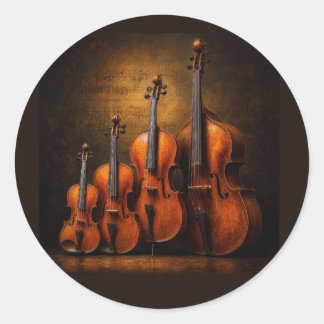 Pegatina Redonda Elegancia Orquestal: La Familia del Violín en el E