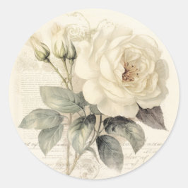 Pegatina Redonda Elegancia Rústica, Shabby Chic Crema