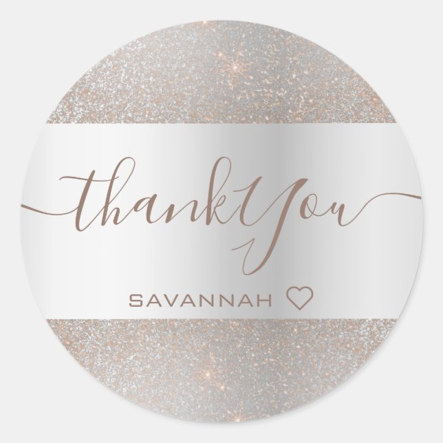 Pegatina Redonda Elegancia simple Rosa Plata Purpurina de oro Graci (Anverso)